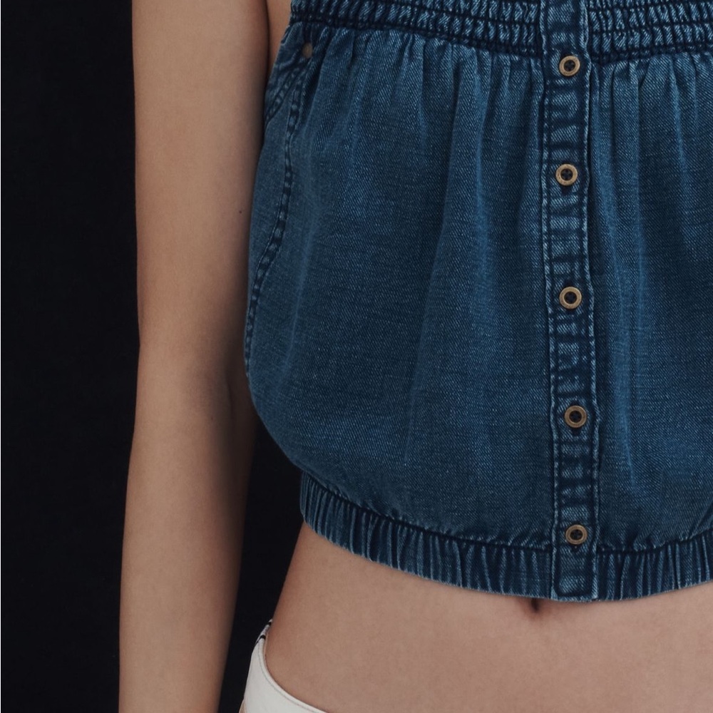 Pilcro from Anthropologie bubble chambray cropped Tank Top